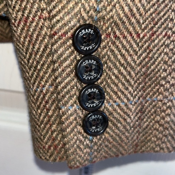 VTG-chaps-L-brown-houndstooth-wool blend, shoulder pads, 4 button blazer/jacket. - Picture 3 of 13